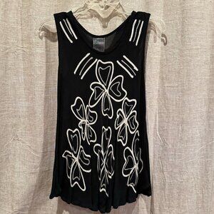India Boutique Black Floral Print Long Tank Top Sleeveless Blouse “Free Size”